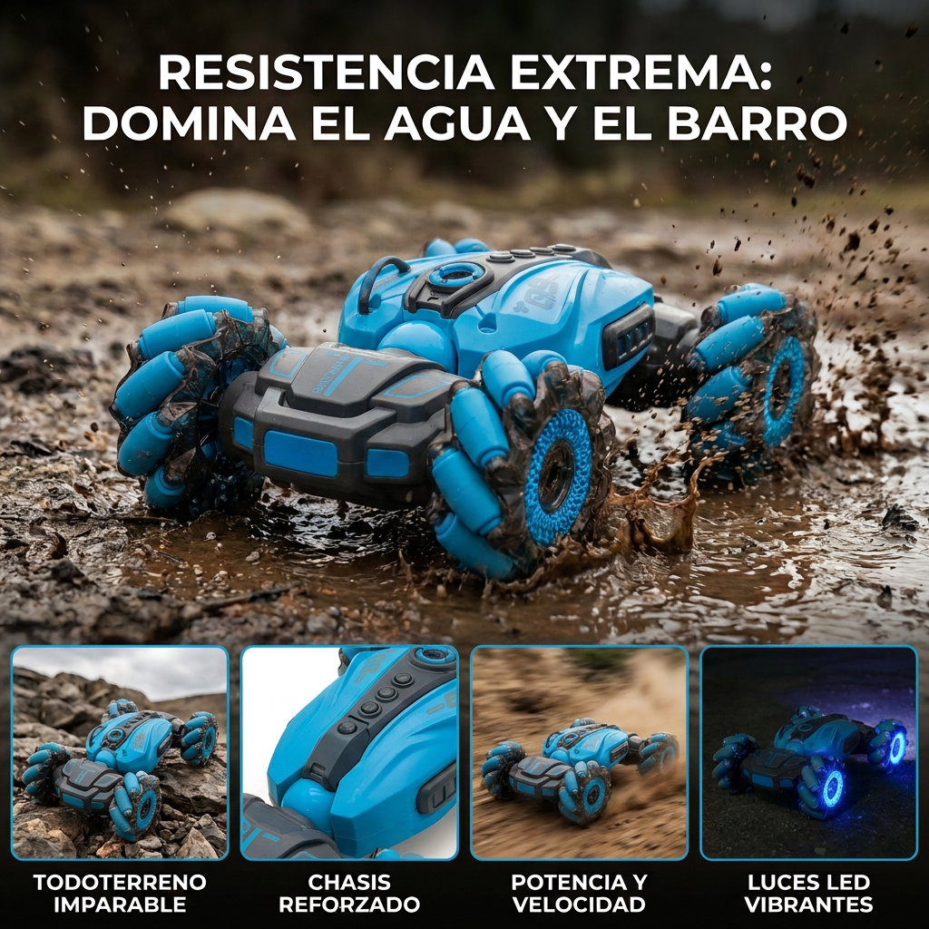 RC Car Stunt Car para Niños, Coche a Control Remoto 360° con Acrobacias y Giros, Auto RC Todoterreno para Niños y Niñas, Juguete de Carreras y Regalo de Cumpleaños (Azul y Negro)