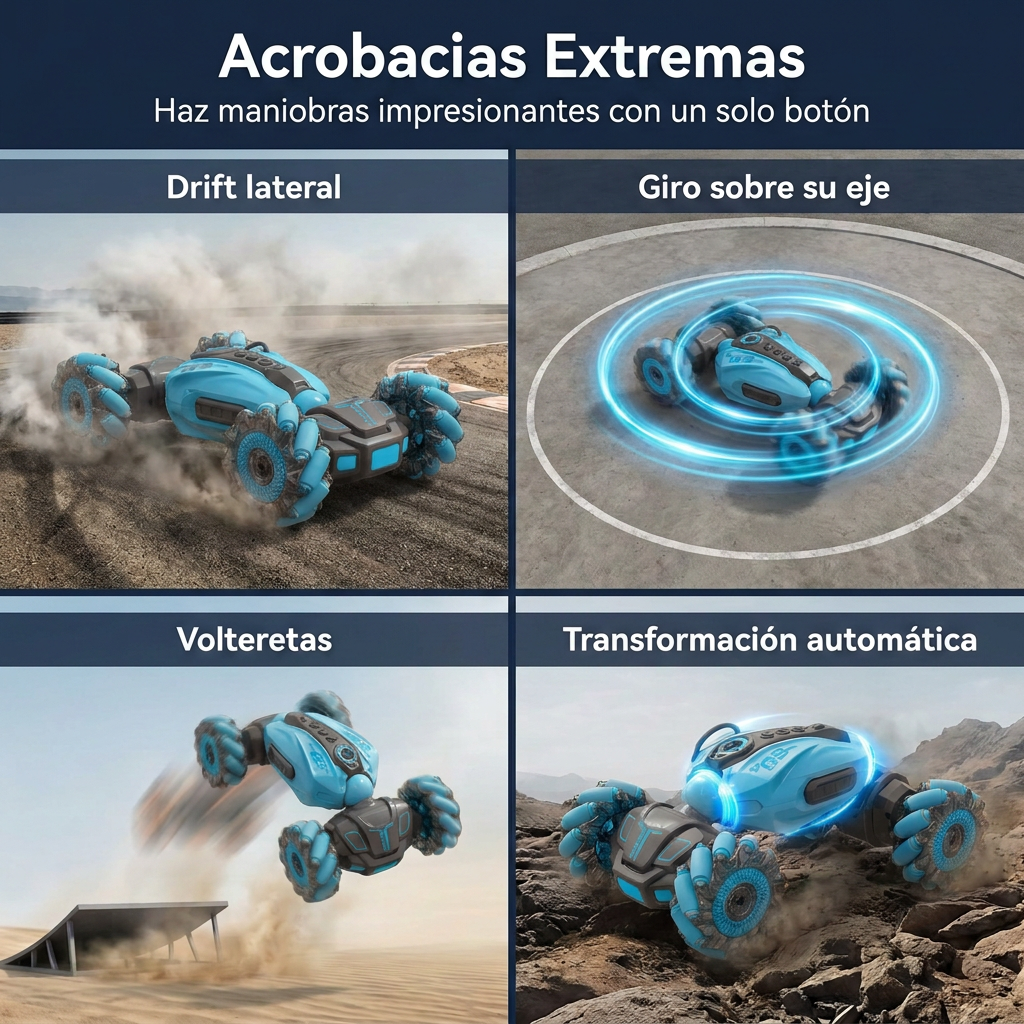 RC Car Stunt Car para Niños, Coche a Control Remoto 360° con Acrobacias y Giros, Auto RC Todoterreno para Niños y Niñas, Juguete de Carreras y Regalo de Cumpleaños (Azul y Negro)
